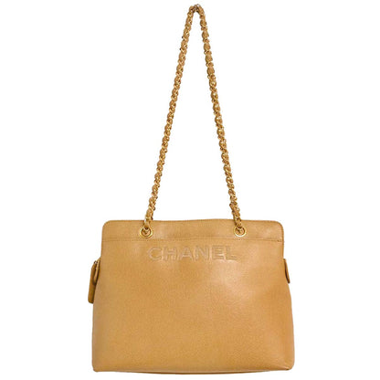 Chanel Beige Caviar Skin Tote Chain Shoulder Bag
