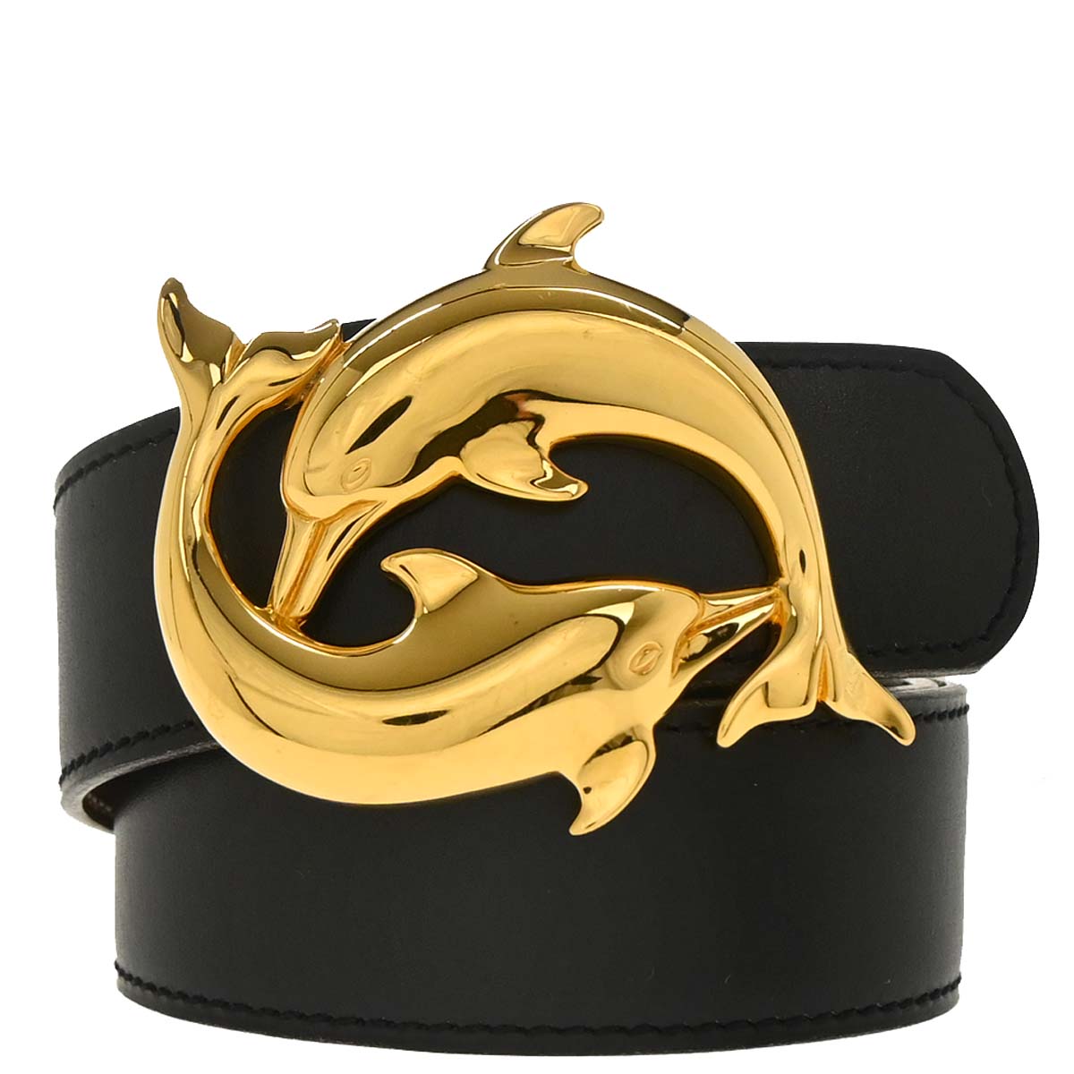 Hermes Black Box Calf Dolphin Reversible Belt #70 Small Good