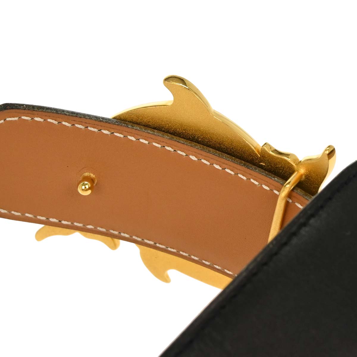 Hermes Black Box Calf Dolphin Reversible Belt #70 Small Good