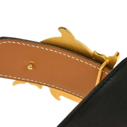 Hermes Black Box Calf Dolphin Reversible Belt #70 Small Good