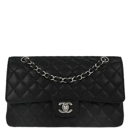 Chanel 2014 Black Caviar Skin Medium Classic Double Flap Shoulder Bag