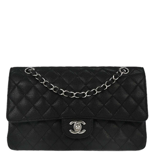 Chanel 2014 Black Caviar Skin Medium Classic Double Flap Shoulder Bag