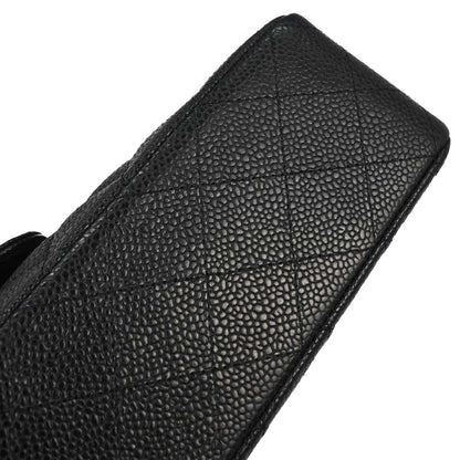 Chanel 2014 Black Caviar Skin Medium Classic Double Flap Shoulder Bag