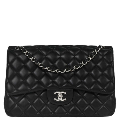 Chanel 2012-2013 Black Lambskin Jumbo Classic Double Flap Shoulder Bag
