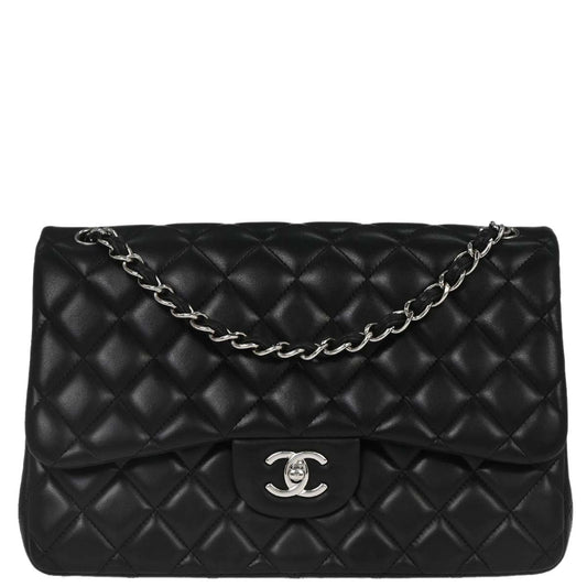Chanel 2012-2013 Black Lambskin Jumbo Classic Double Flap Shoulder Bag