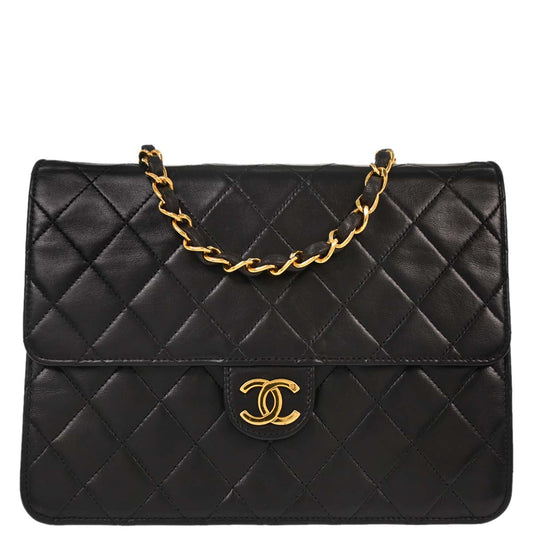 Chanel Black Lambskin Pushlock Small Half Flap Shoulder Bag