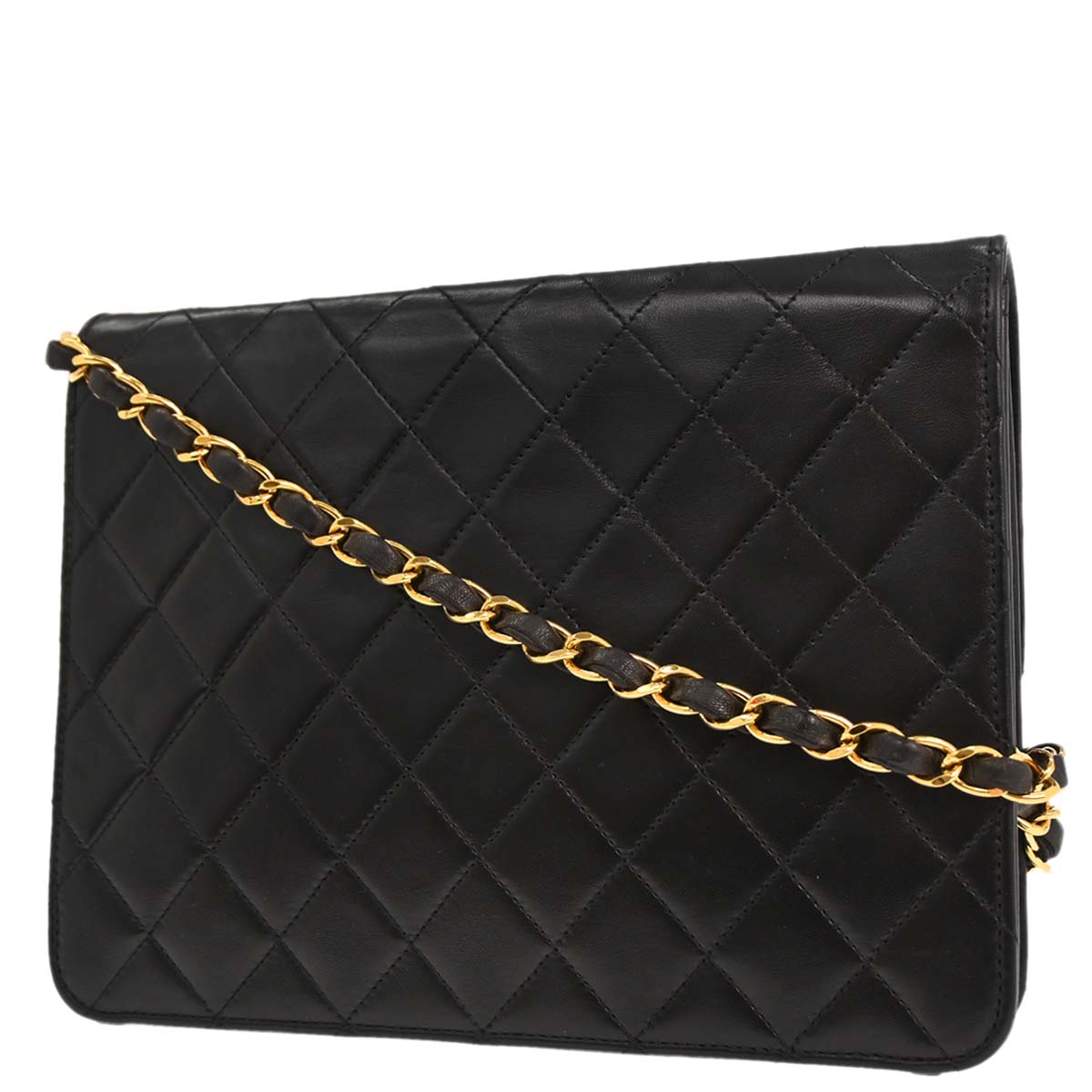 Chanel Black Lambskin Pushlock Small Half Flap Shoulder Bag