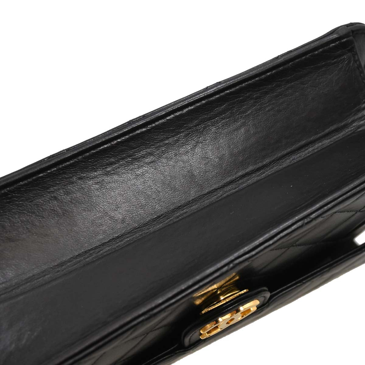 Chanel Black Lambskin Pushlock Small Half Flap Shoulder Bag