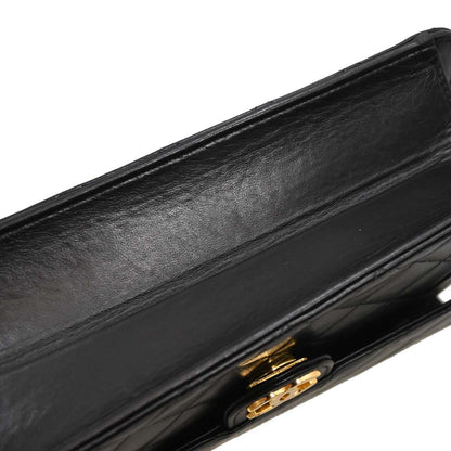 Chanel Black Lambskin Pushlock Small Half Flap Shoulder Bag