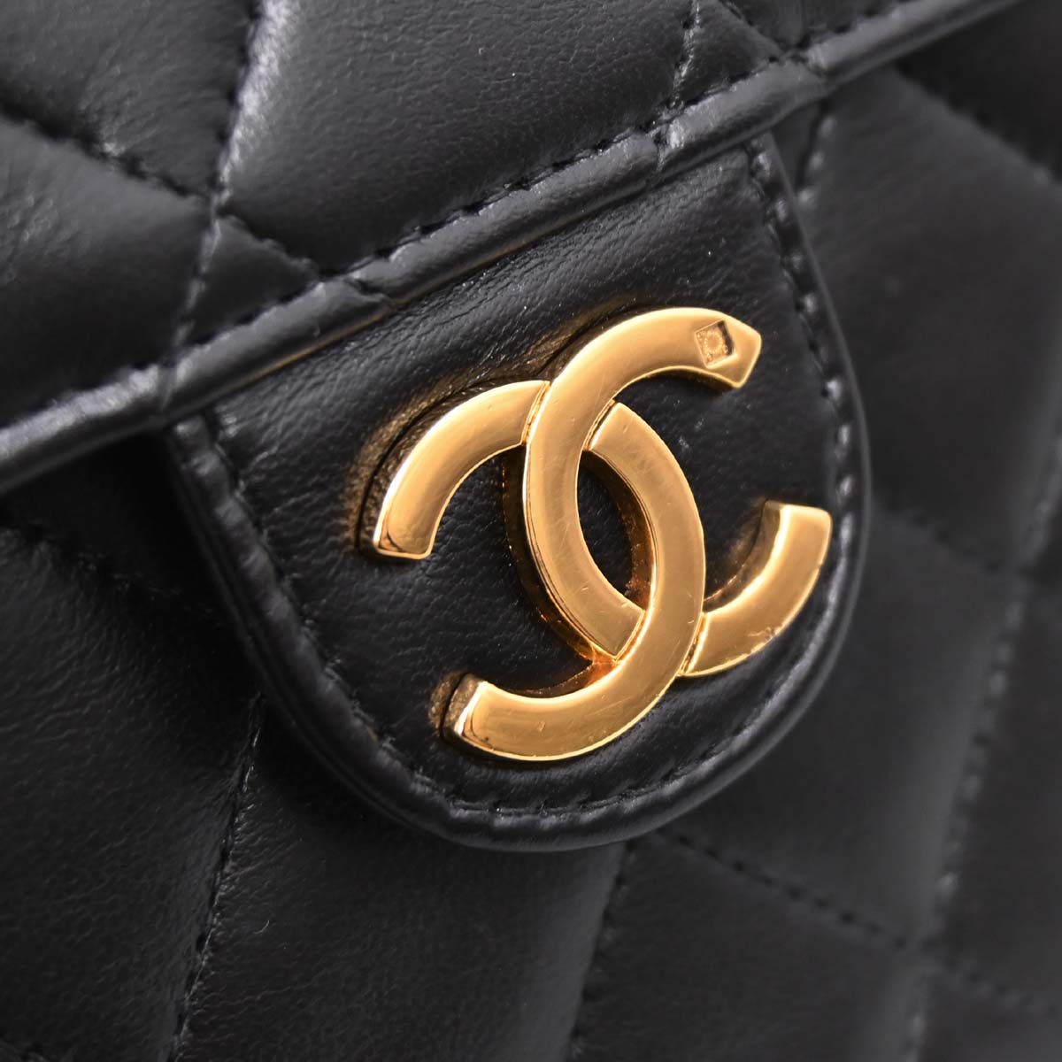 Chanel Black Lambskin Pushlock Small Half Flap Shoulder Bag
