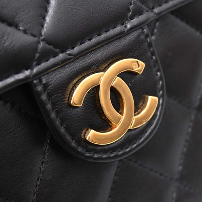 Chanel Black Lambskin Pushlock Small Half Flap Shoulder Bag