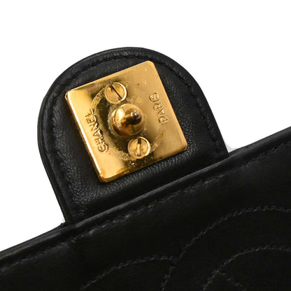 Chanel Black Lambskin Pushlock Small Half Flap Shoulder Bag