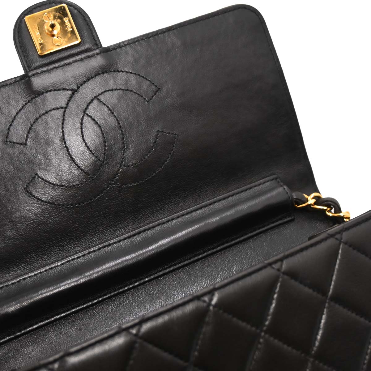 Chanel Black Lambskin Pushlock Small Half Flap Shoulder Bag
