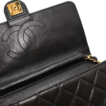Chanel Black Lambskin Pushlock Small Half Flap Shoulder Bag