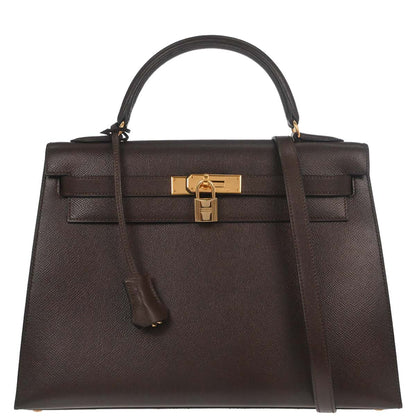 Hermes Chocolat Courchevel Kelly 32 Sellier 2way Shoulder Handbag