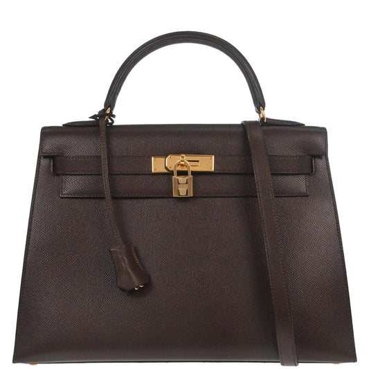 Hermes Chocolat Courchevel Kelly 32 Sellier 2way Shoulder Handbag