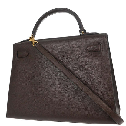 Hermes Chocolat Courchevel Kelly 32 Sellier 2way Shoulder Handbag