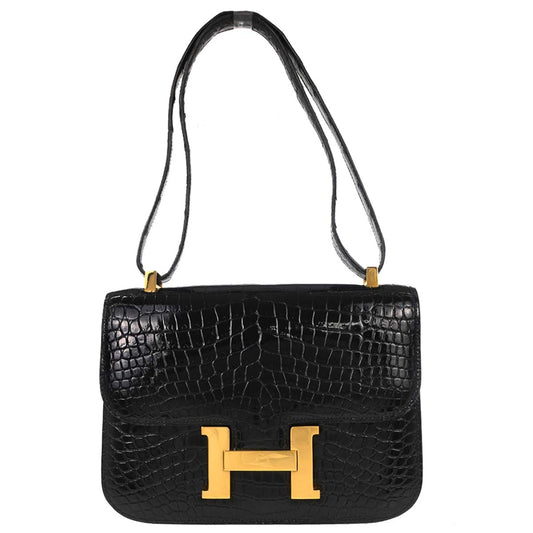 Hermes * Black Porosus Constance 23 Shoulder Bag