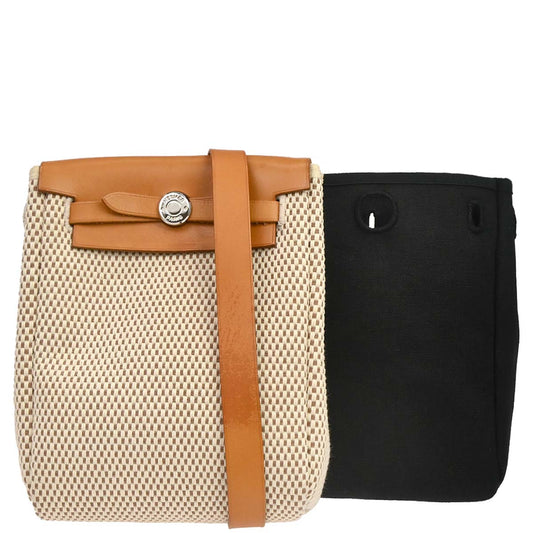 Hermes Black Natural Toile Officier GM Herbag TPM 2 in 1 Shoulder Bag