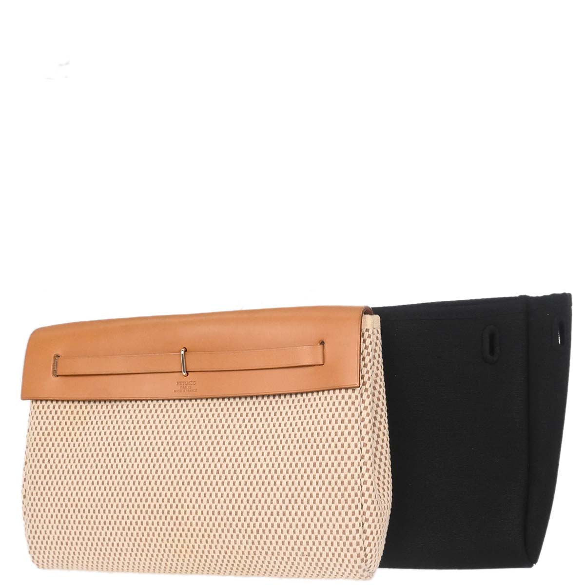 Hermes Black Natural Toile Officier GM Herbag Mini 2 in 1 Clutch Bag