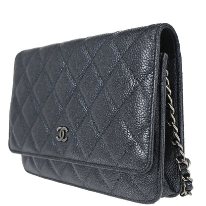 Chanel 2014-2015 Metallic Blue Calfskin Classic WOC Wallet on Chain Bag