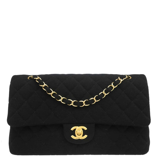 Chanel Black Cotton Medium Classic Double Flap Shoulder Bag