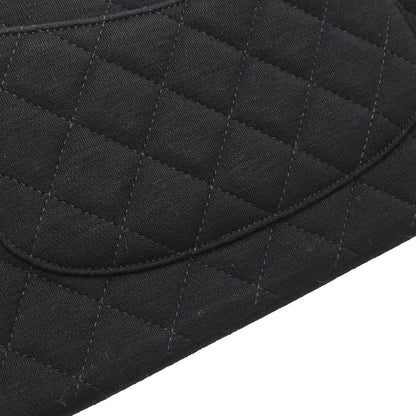 Chanel Black Cotton Medium Classic Double Flap Shoulder Bag