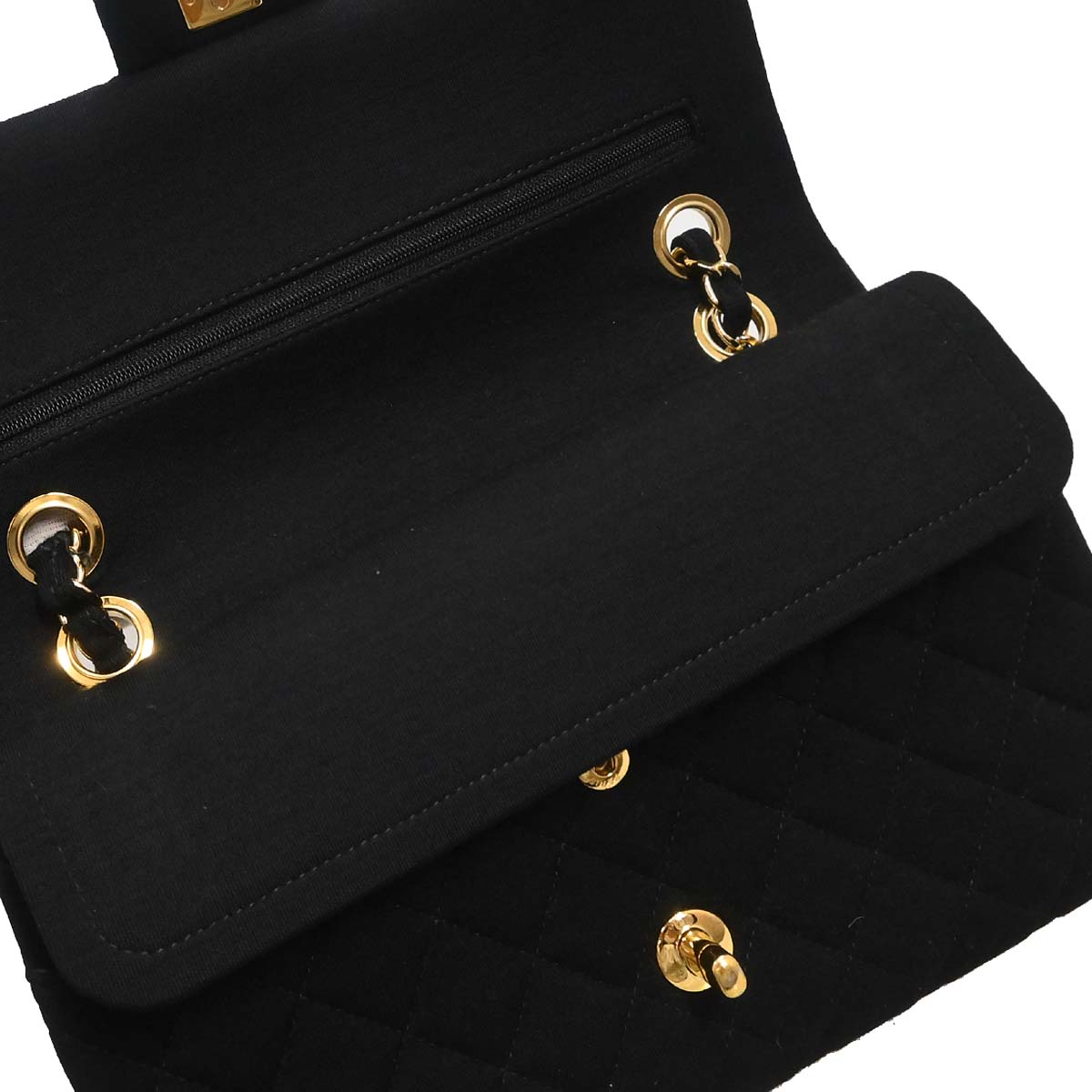 Chanel Black Cotton Medium Classic Double Flap Shoulder Bag