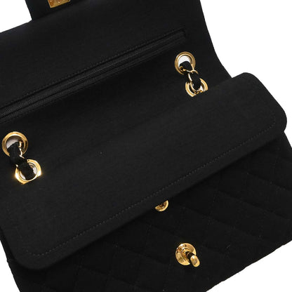 Chanel Black Cotton Medium Classic Double Flap Shoulder Bag