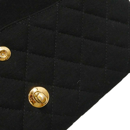 Chanel Black Cotton Medium Classic Double Flap Shoulder Bag