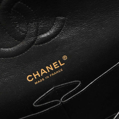 Chanel Black Cotton Medium Classic Double Flap Shoulder Bag