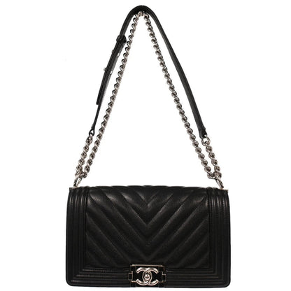 Boy Chanel Black Caviar Chevron Medium Shoulder Bag
