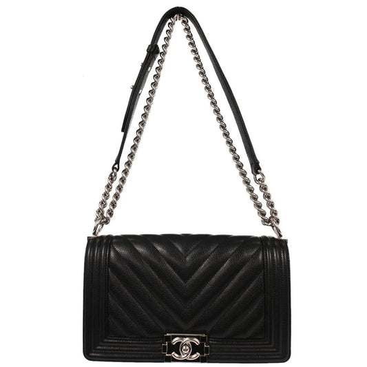 Boy Chanel Black Caviar Chevron Medium Shoulder Bag