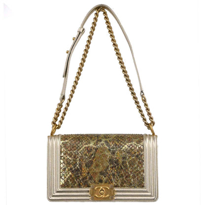 Boy Chanel * Gold Python Medium Shoulder Bag