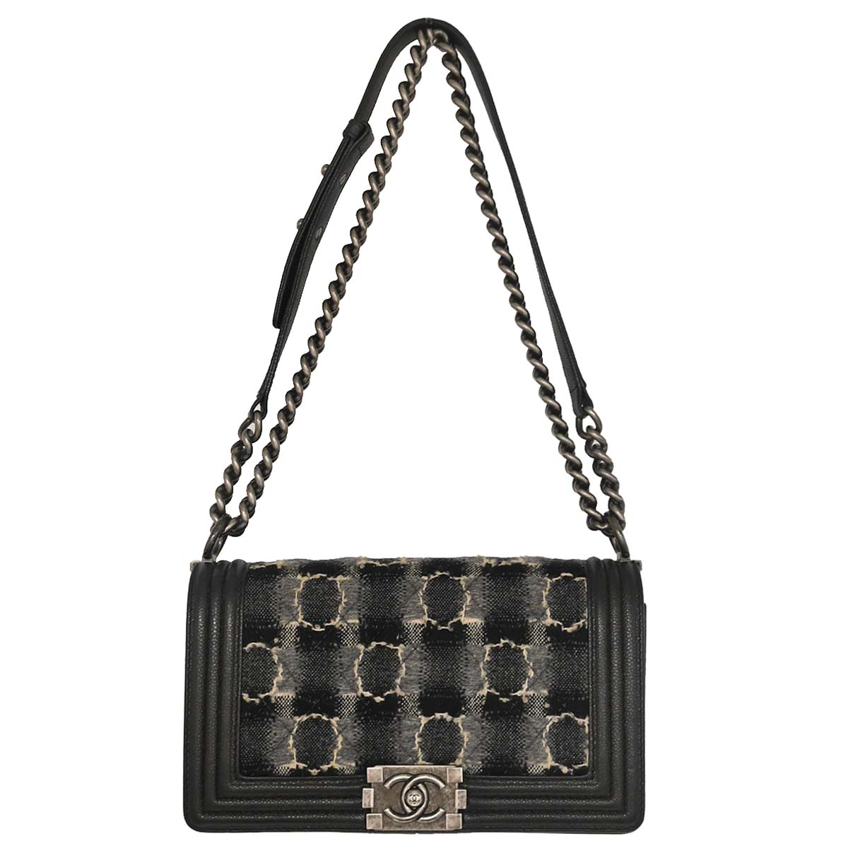 Boy Chanel 2013-2014 Black Caviar Tweed Medium Shoulder Bag