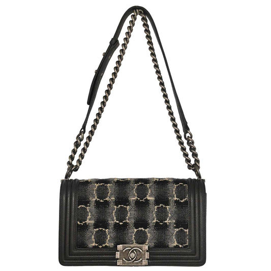Boy Chanel 2013-2014 Black Caviar Tweed Medium Shoulder Bag