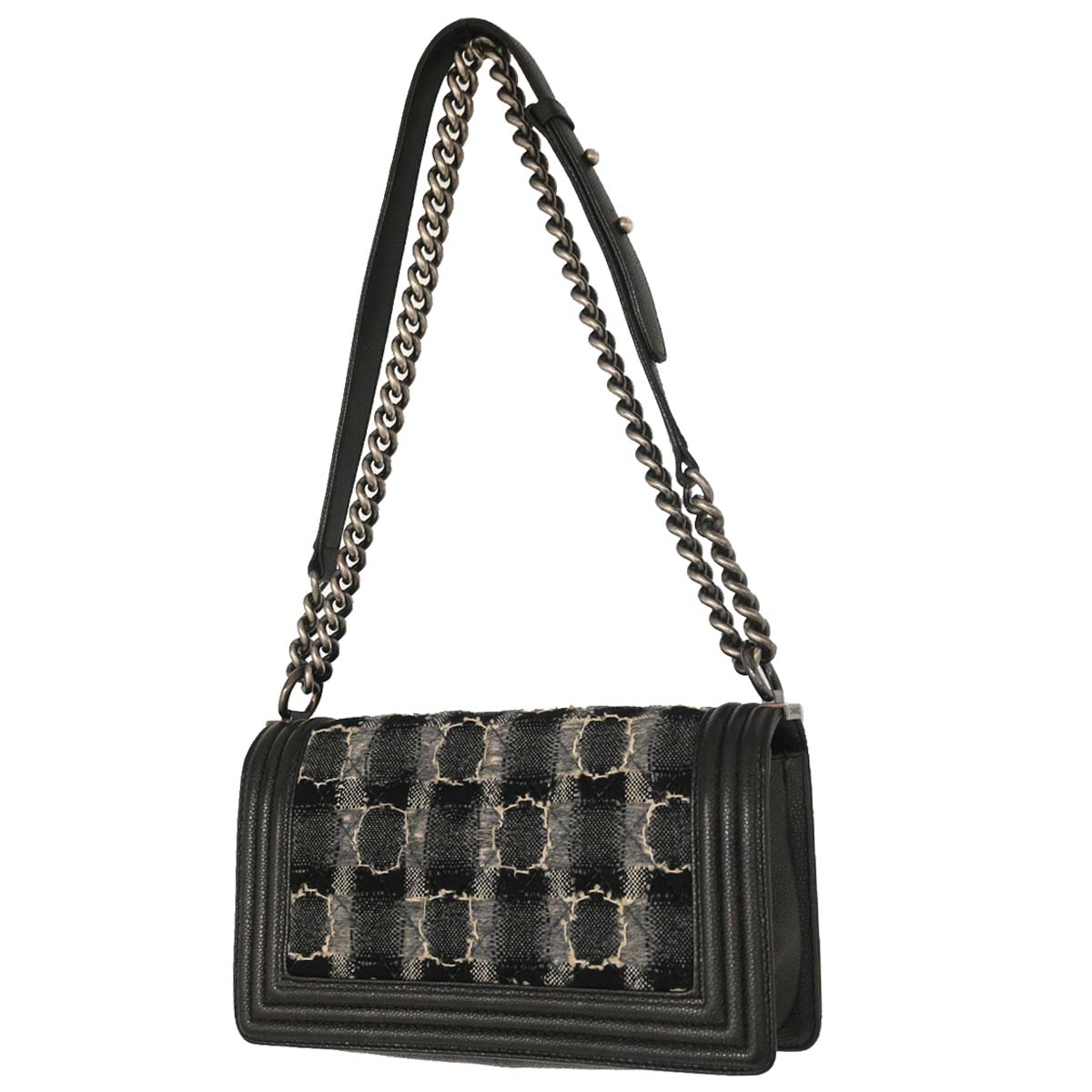Boy Chanel 2013-2014 Black Caviar Tweed Medium Shoulder Bag