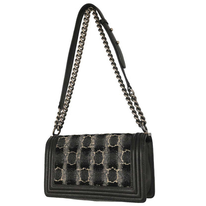 Boy Chanel 2013-2014 Black Caviar Tweed Medium Shoulder Bag