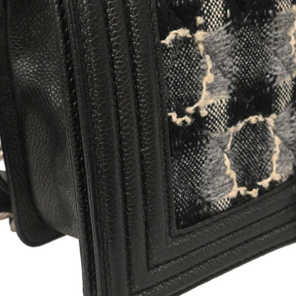 Boy Chanel 2013-2014 Black Caviar Tweed Medium Shoulder Bag