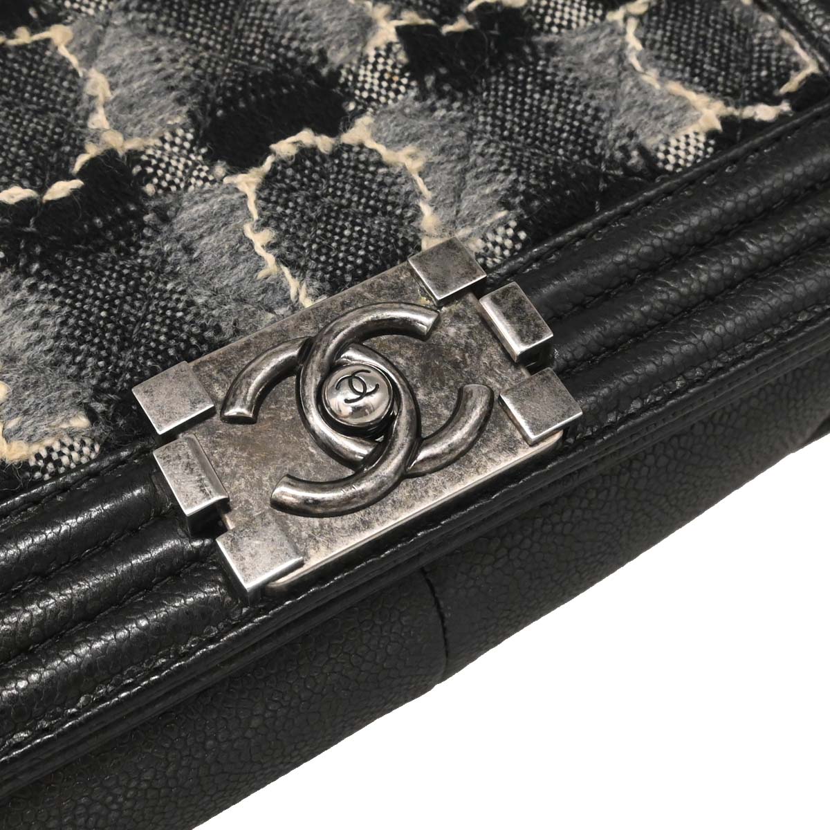 Boy Chanel 2013-2014 Black Caviar Tweed Medium Shoulder Bag