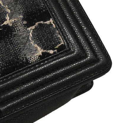 Boy Chanel 2013-2014 Black Caviar Tweed Medium Shoulder Bag