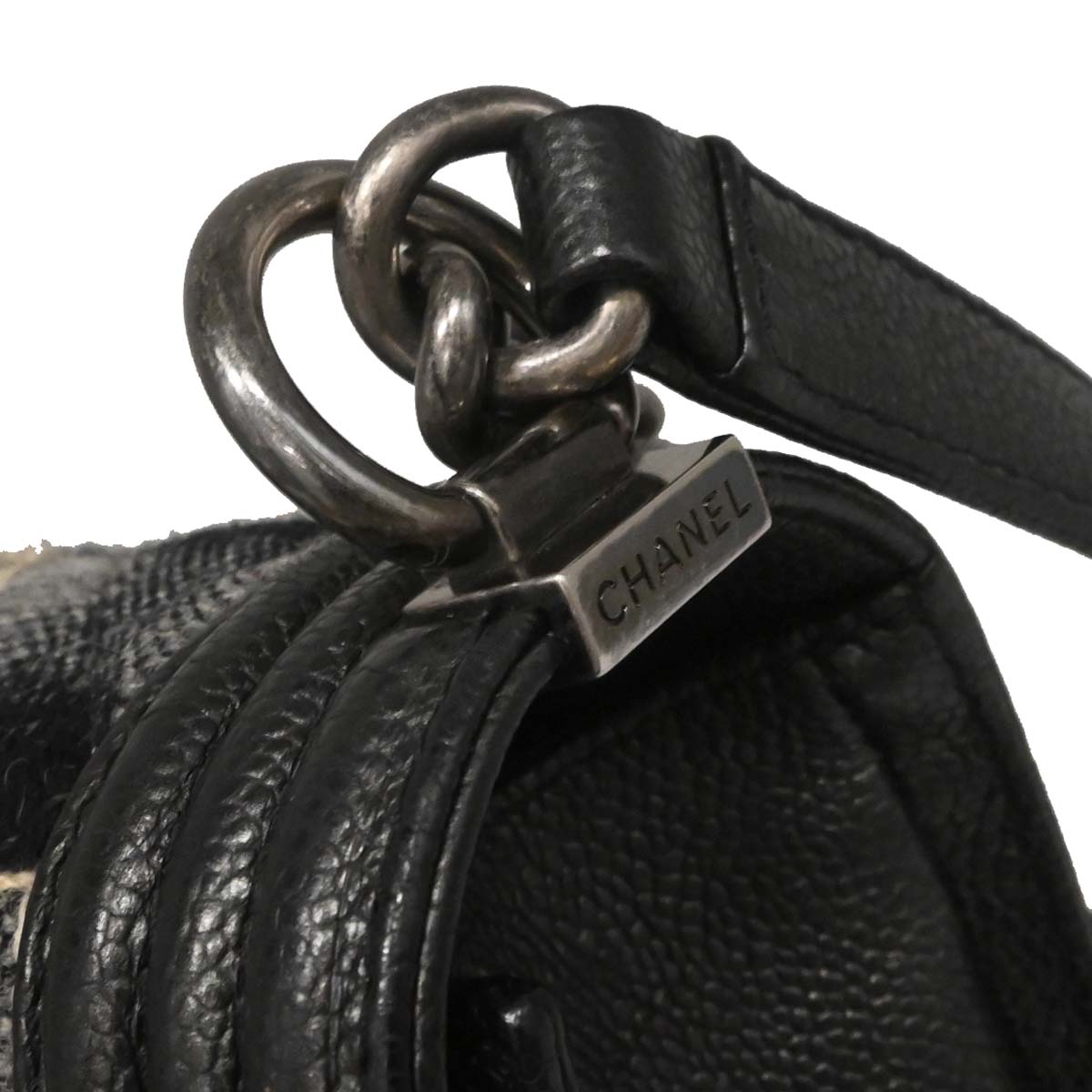 Boy Chanel 2013-2014 Black Caviar Tweed Medium Shoulder Bag