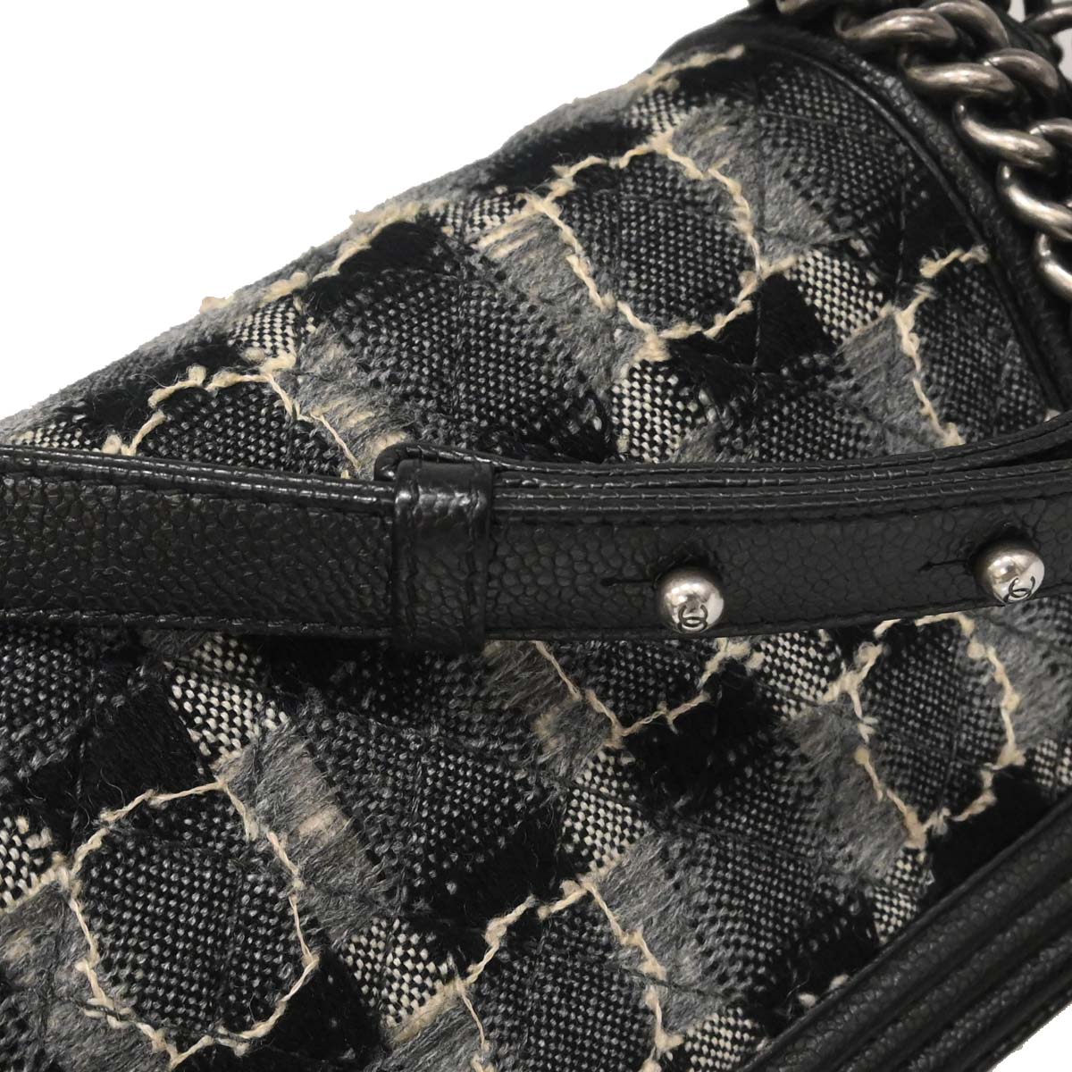Boy Chanel 2013-2014 Black Caviar Tweed Medium Shoulder Bag