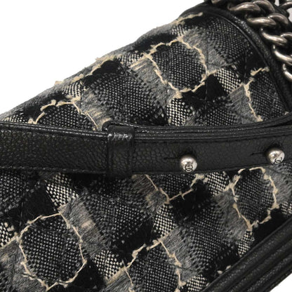 Boy Chanel 2013-2014 Black Caviar Tweed Medium Shoulder Bag