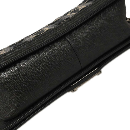 Boy Chanel 2013-2014 Black Caviar Tweed Medium Shoulder Bag
