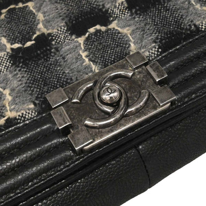 Boy Chanel 2013-2014 Black Caviar Tweed Medium Shoulder Bag