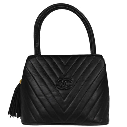 Chanel Black Lambskin Chevron Handbag