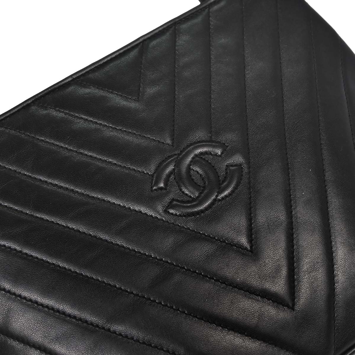 Chanel Black Lambskin Chevron Handbag