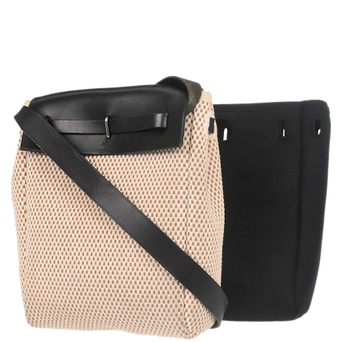 Hermes Black Natural Toile Officier GM Herbag TPM 2 in 1 Shoulder Bag