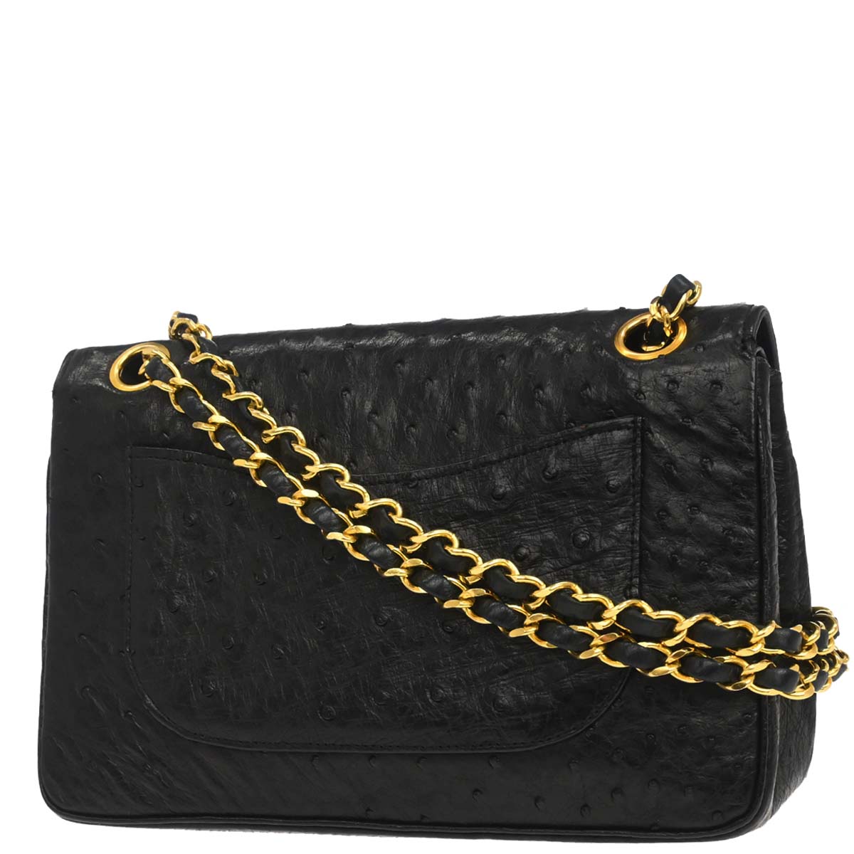 Chanel * 1989-1991 Black Ostrich Double Flap Shoulder Bag
